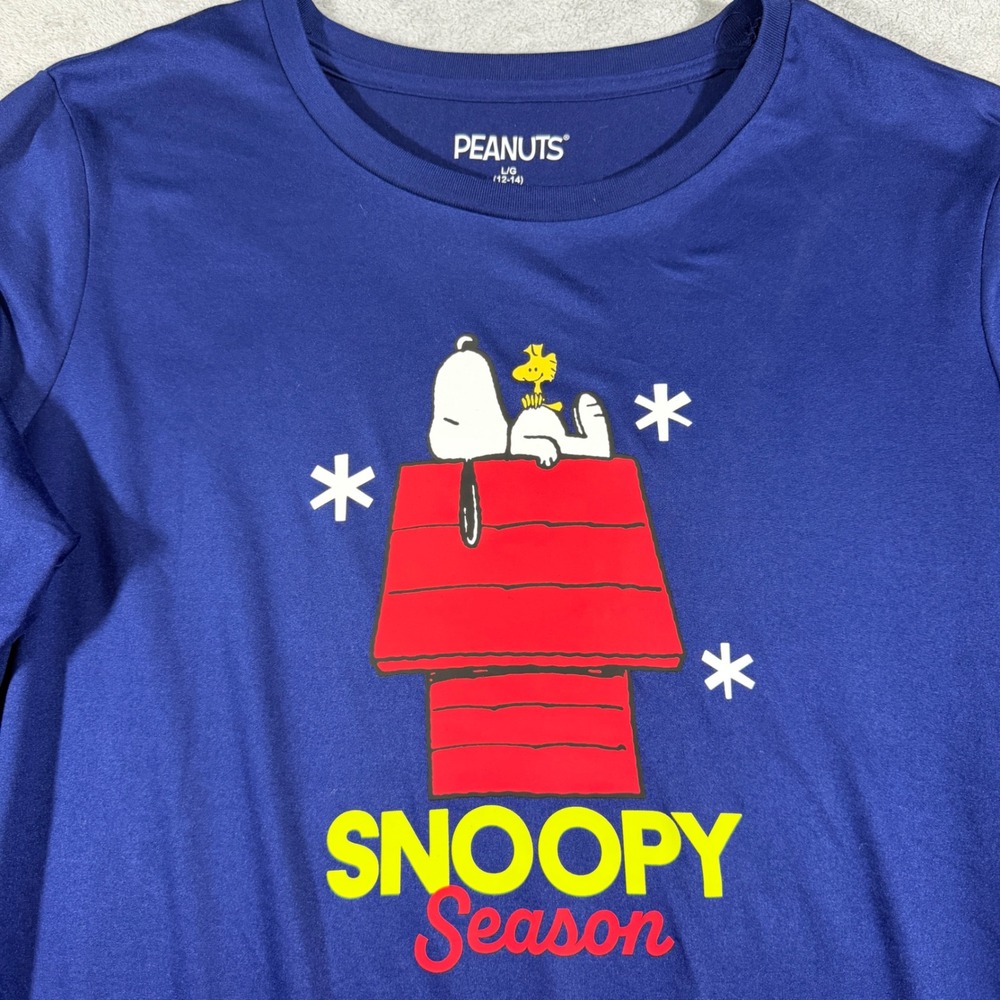 Peanuts Snoopy Season Graphic Navy Blue Long Sleeve Graphic Tee Shirt Large